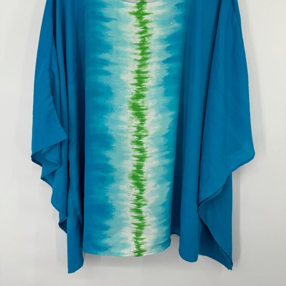 Quacker Factory By Jeanne Bice blue Tie-Dye Poncho Top size  XL embellished new - Picture 6 of 12